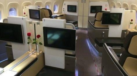 Primeira Classe da Lufthansa no B747-8 saindo de São Paulo no vôo inaugural para Frankfurt