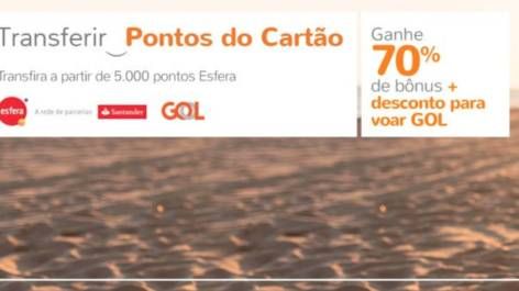 Santander e Smiles - 70% de bônus na transferência + desconto para voar GOL