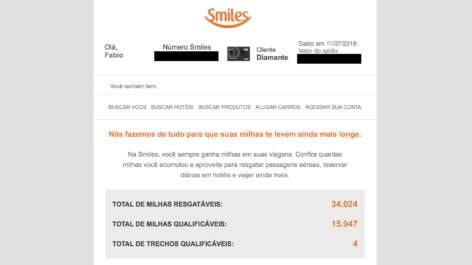 Smiles passa a mostrar detalhadamente a porcentagem do acúmulo de milhas em voos