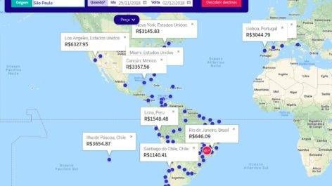 Conheça o Mapa Interativo de destinos e tarifas da Latam