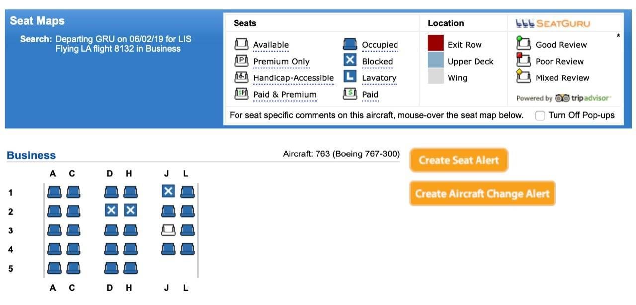 mapa de assentos executiva 767 latam