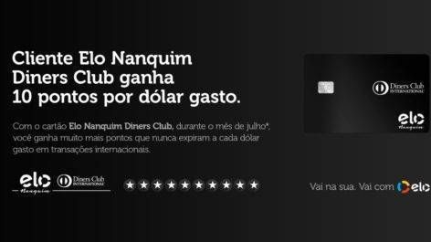 Elo Nanquim Diners Club oferece 10 pontos por dólar gasto em compras internacionais durante as férias