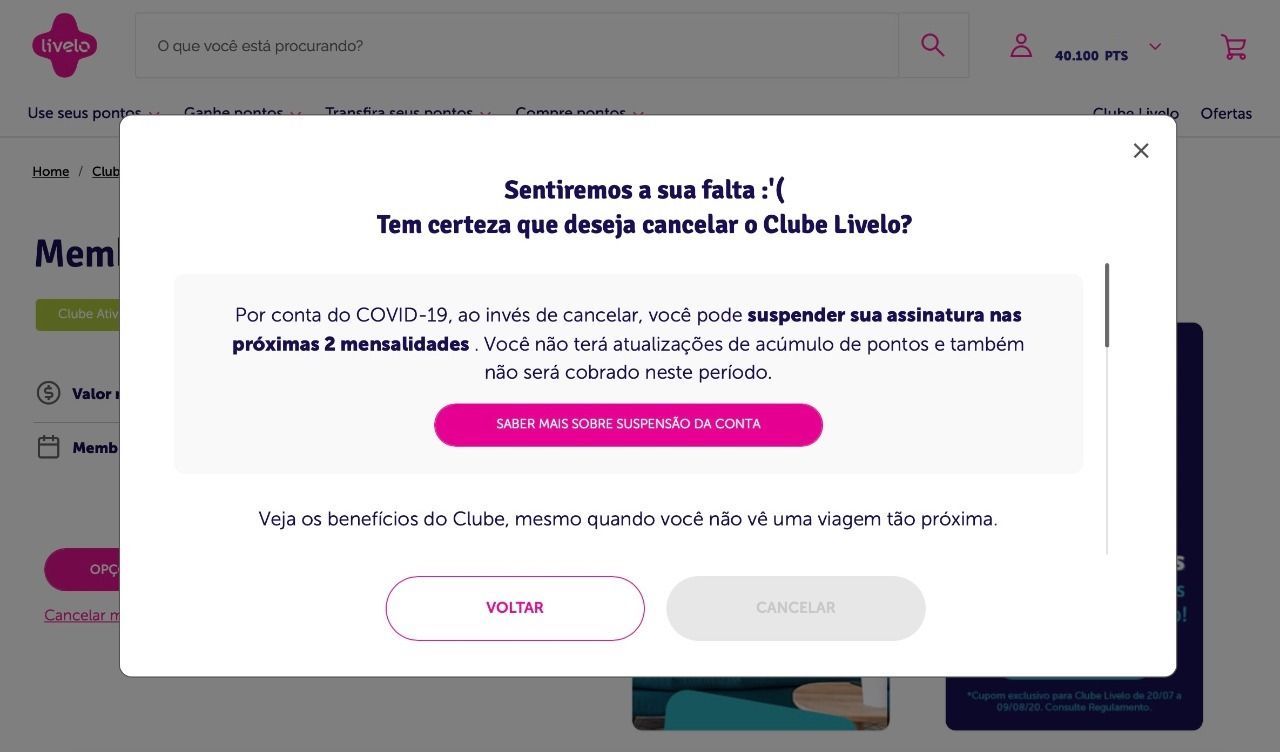 como cancelar o clube livelo