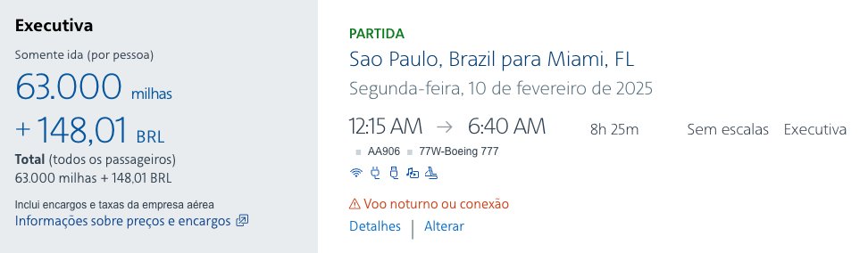 Emissão AAdvantage classe executiva