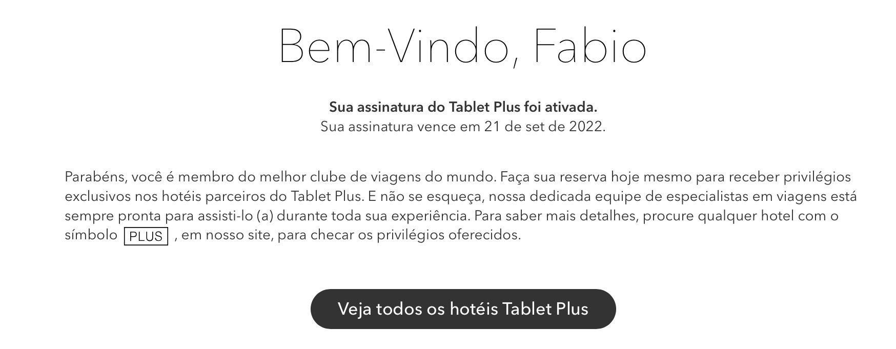 confirmação de cadastro no Tablet Plus
