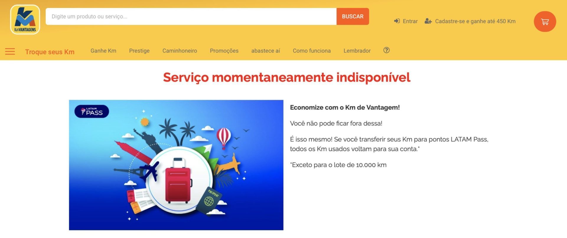Km LATAM Pass indisponível