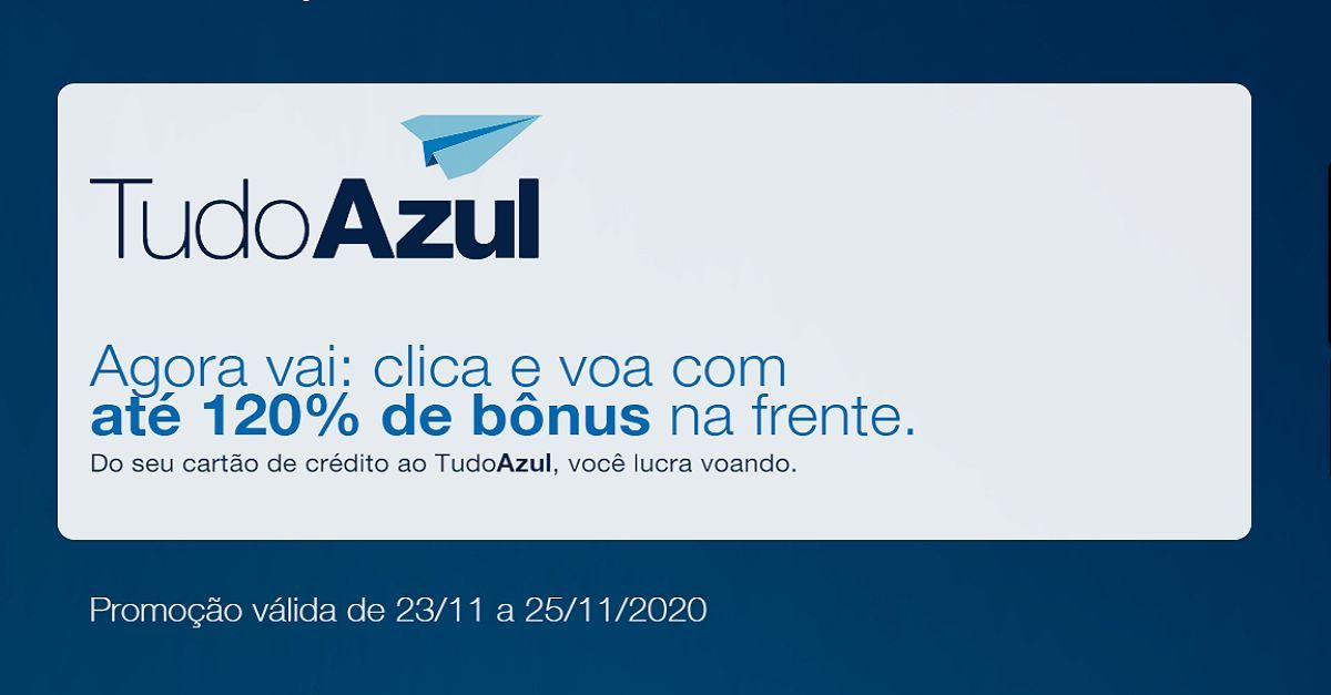 tudoazul 120% bônus cartões de crédito