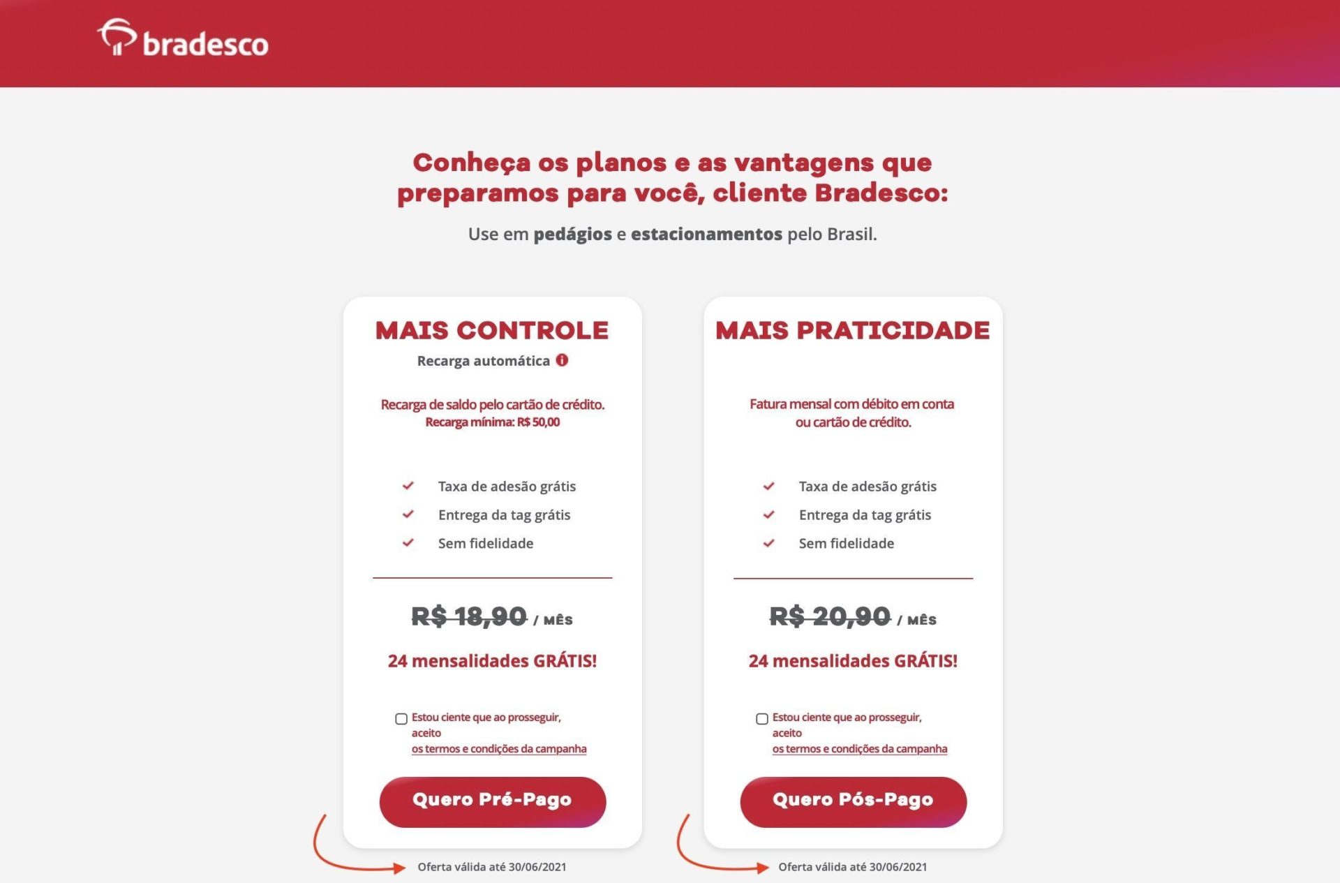 bradesco veloe mensalidades gratuitas