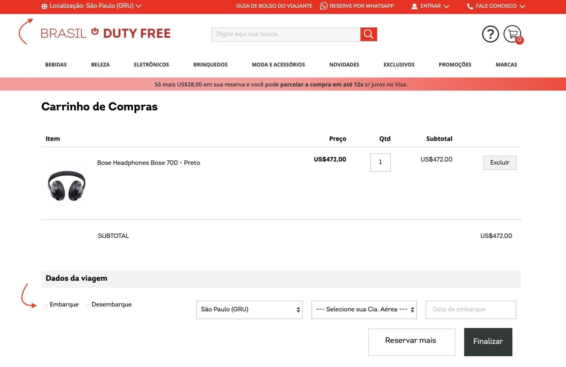 Duty Free retirar produtos