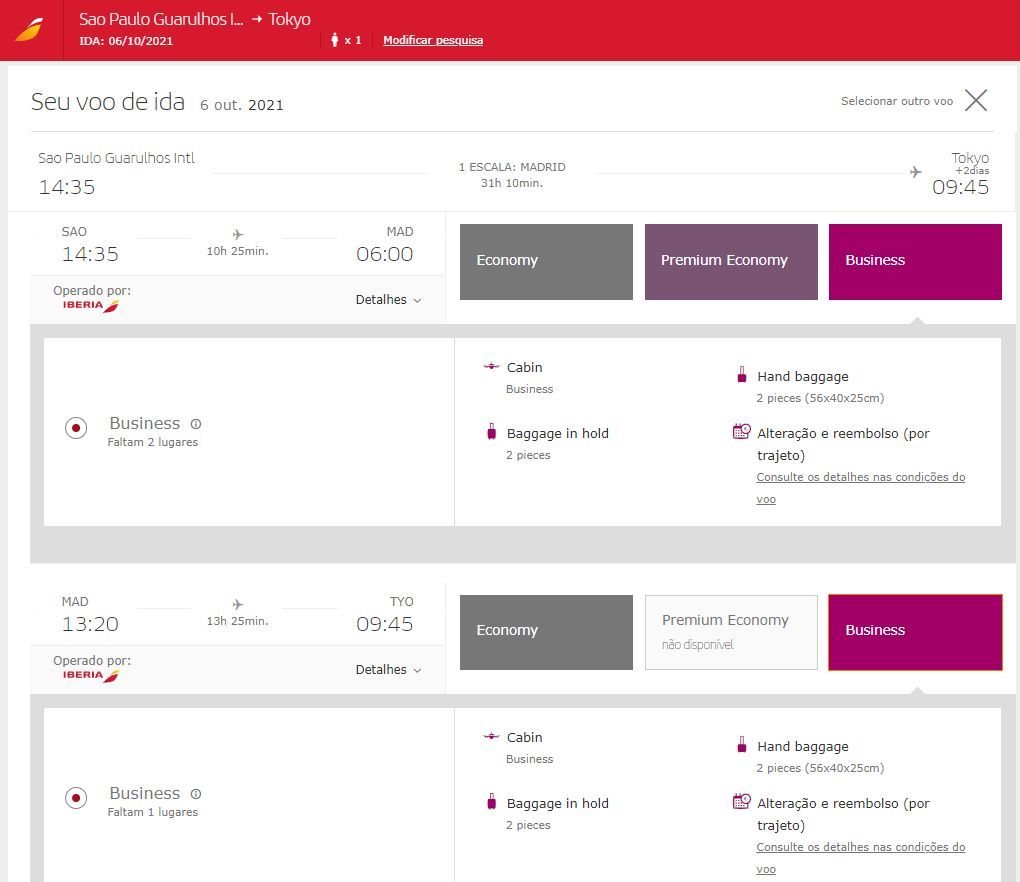 Passagem Japão Avios Iberia