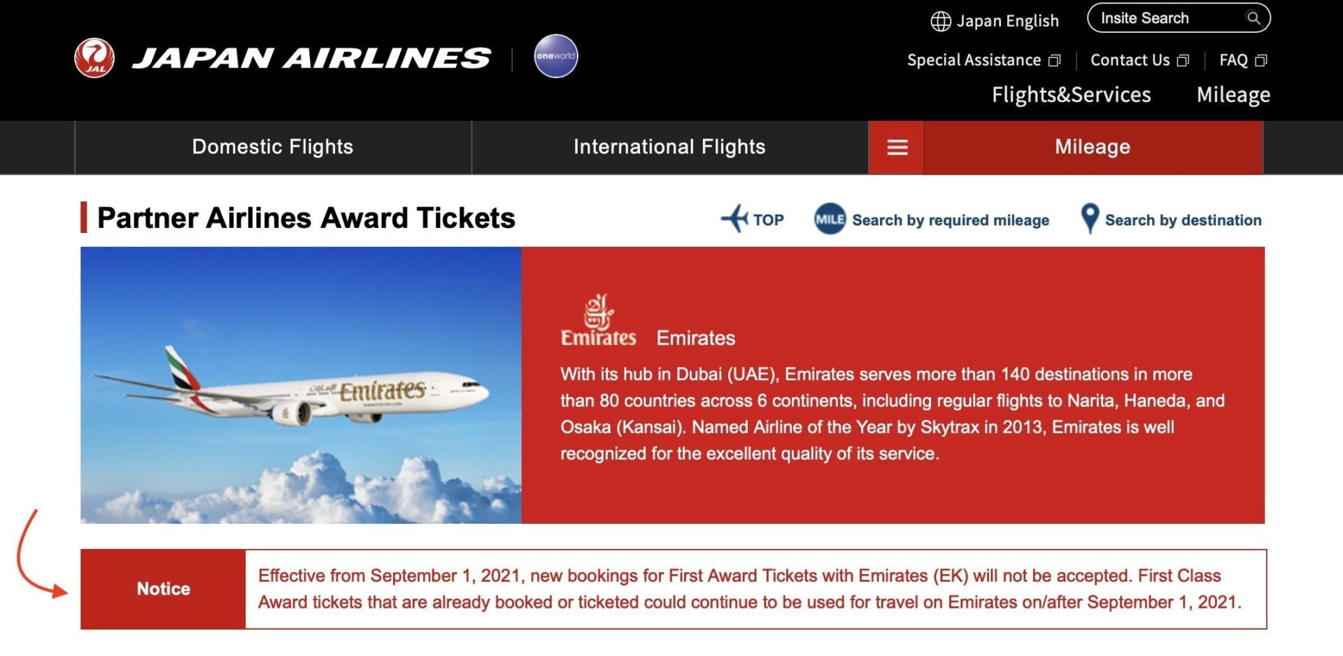 JAL emirates Primeira Classe