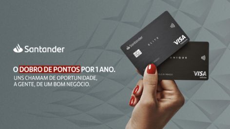 Santander oferece o dobro de pontos por 1 ano em novas solicitações de cartões de crédito