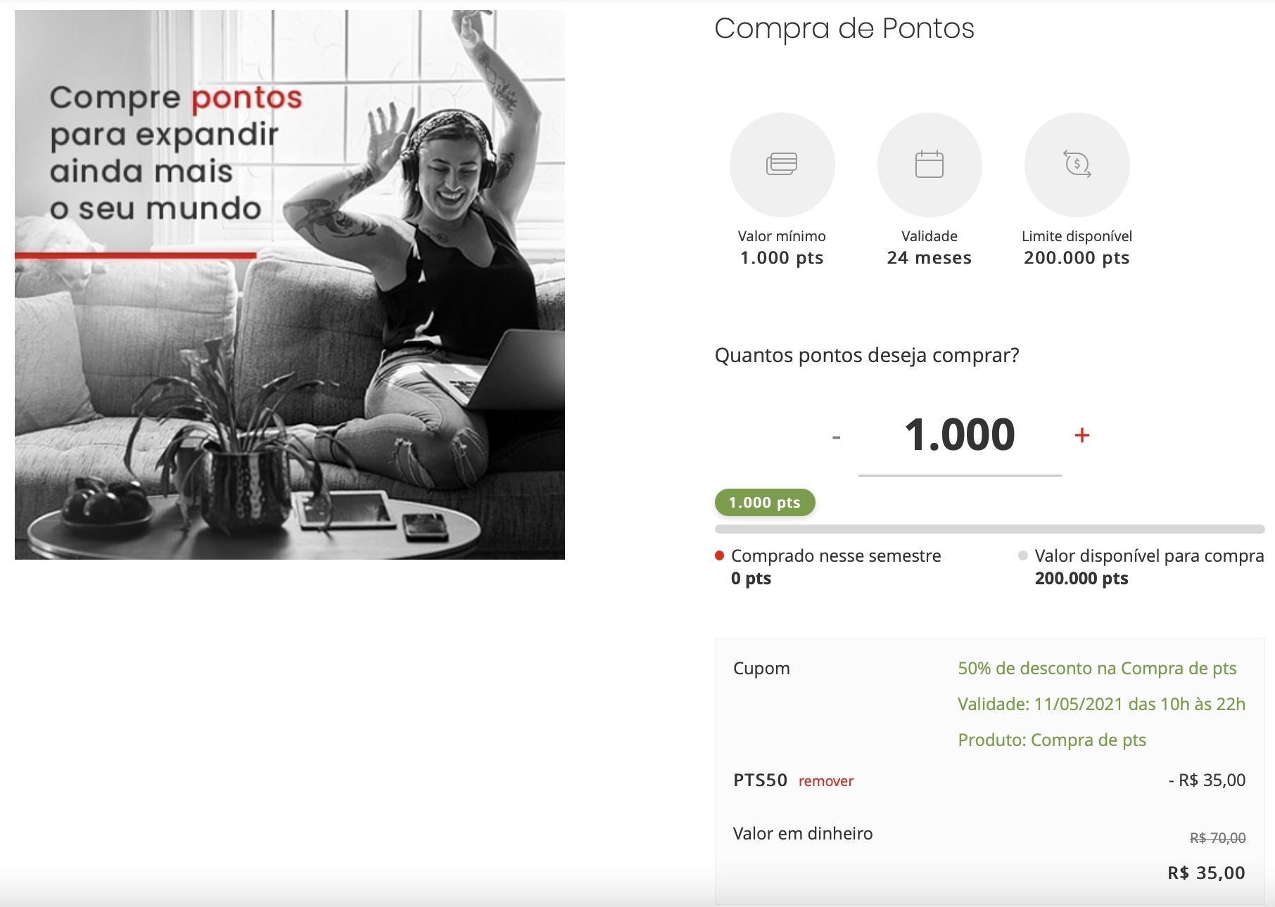Esfera 50% desconto pontos