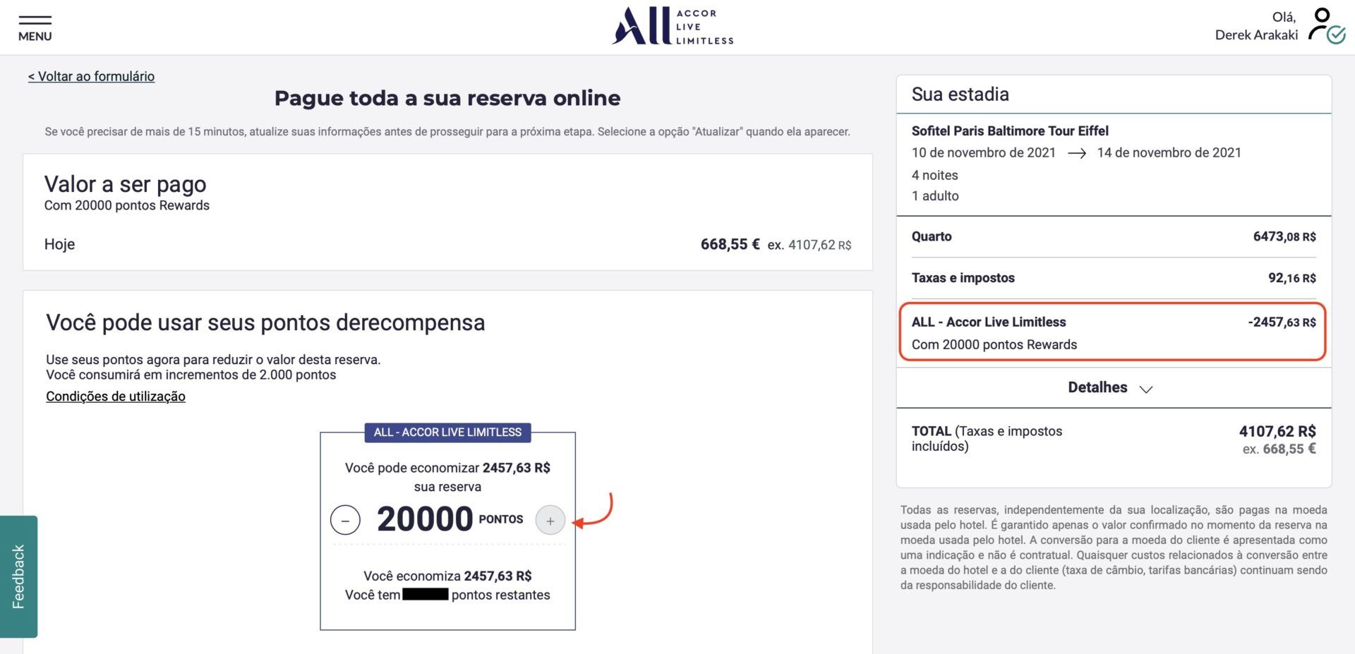limitação pontos ALL Accor