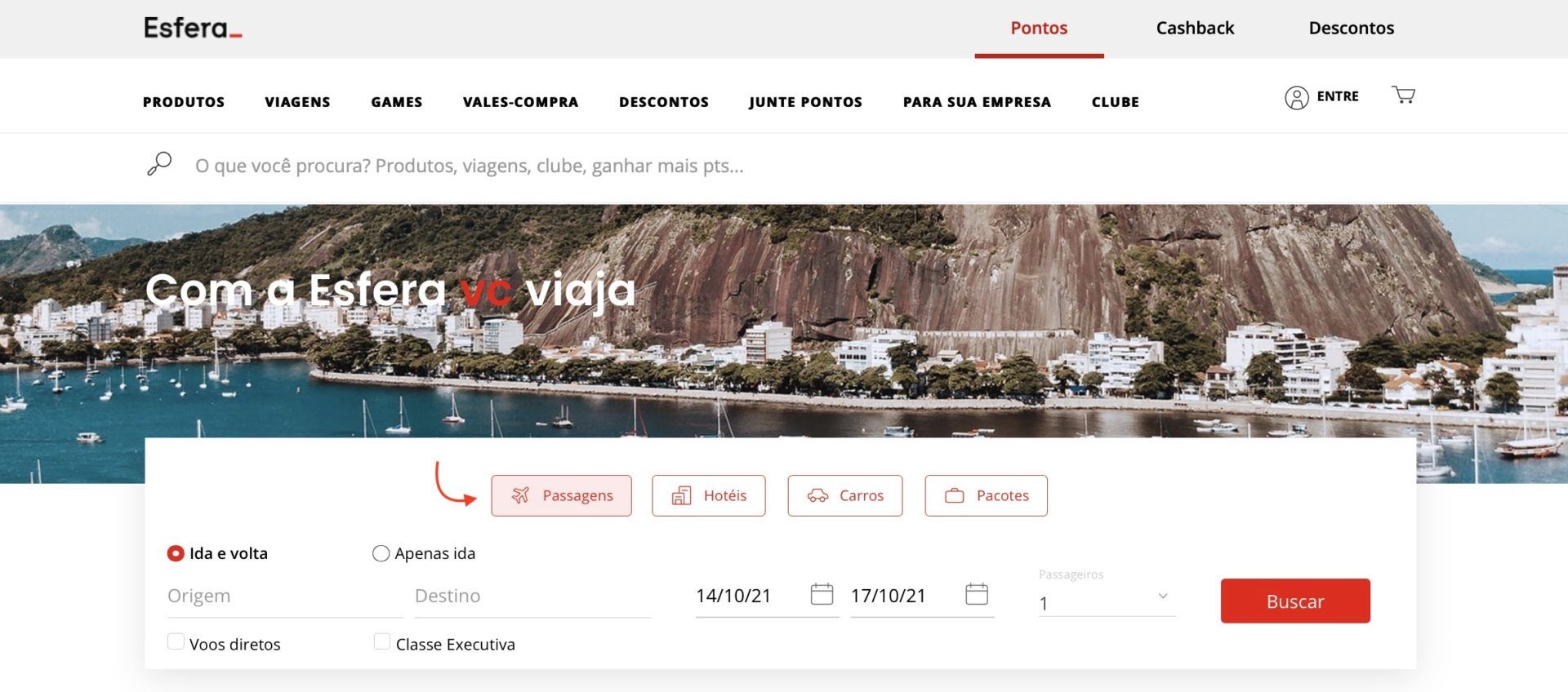 Esfera Viagens passagem pontos