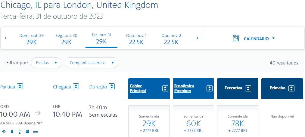 resgates AAdvantage executiva