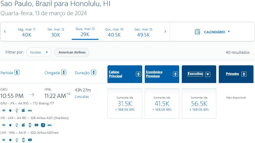 resgates AAdvantage executiva
