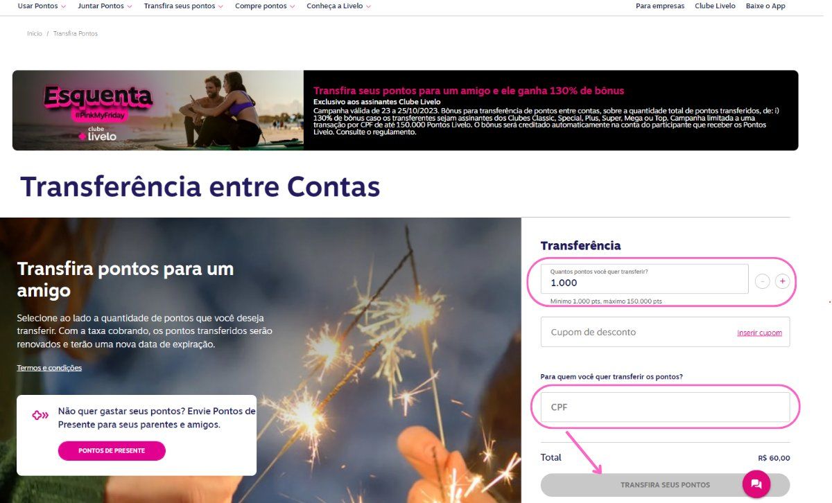 Transferir pontos livelo