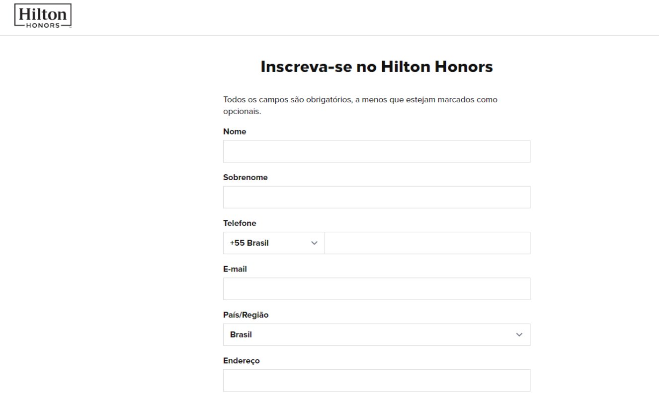 cadastro Hilton Honors