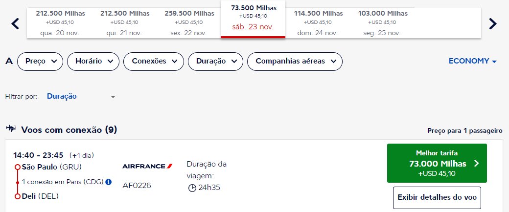 milhas índia