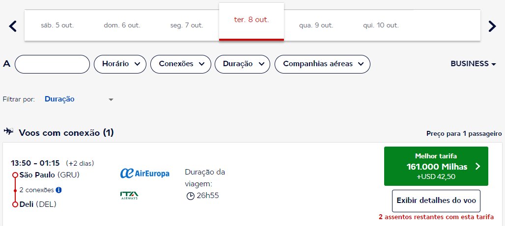 milhas índia