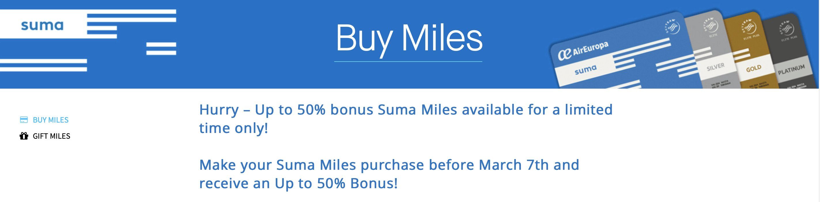 SUMA compra milhas