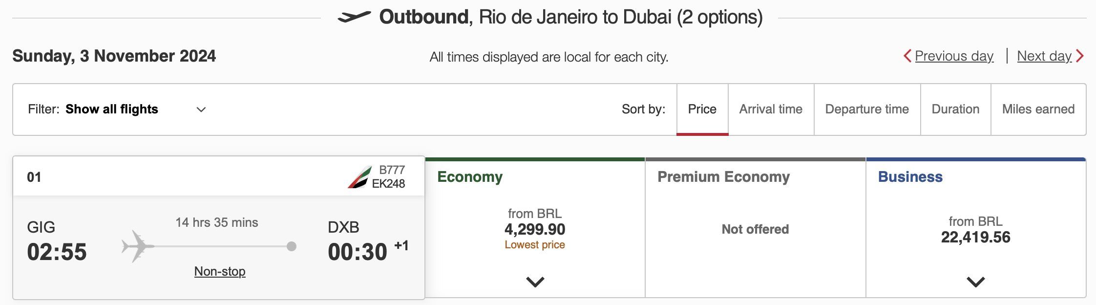Emirates frequência