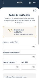 Imagem cadastro aplicativo Visa Airport Companion