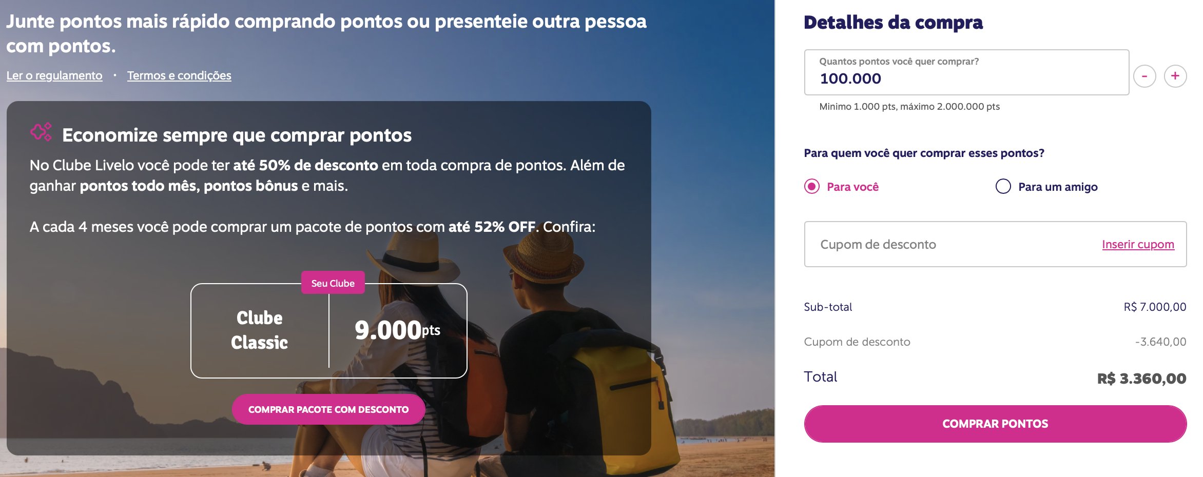 Compra de pontos Livelo desconto