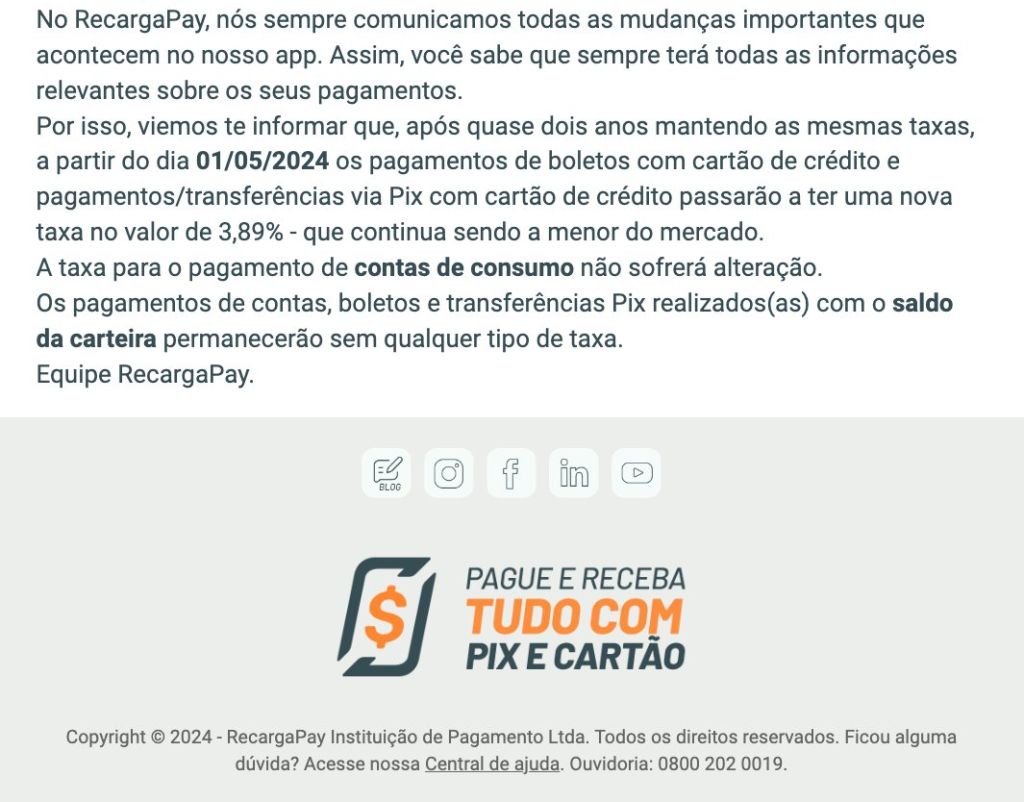 RecargaPay taxa