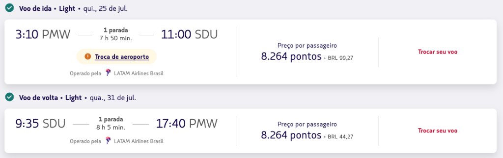voo PMW-SDU julho