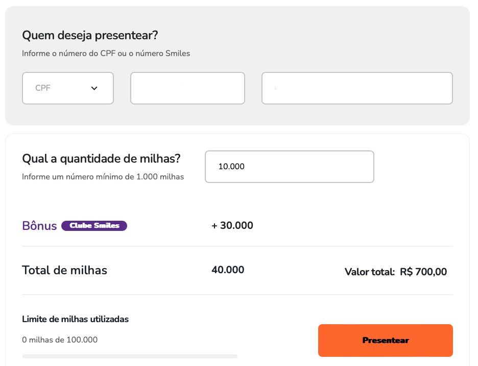 Gift Milhas 300% smiles