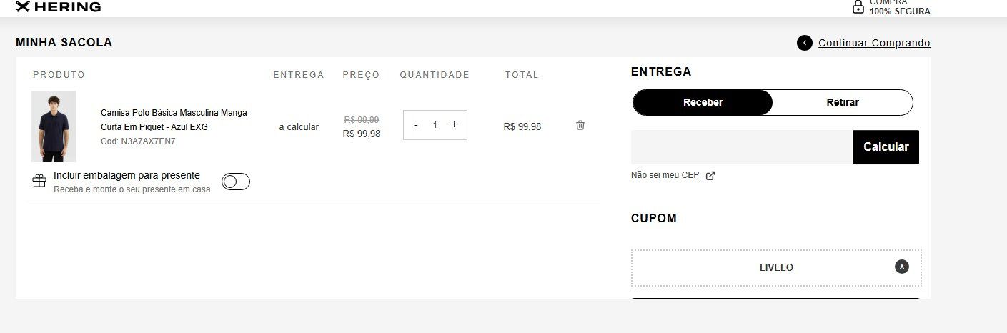Exemplo produto hering com cupom
