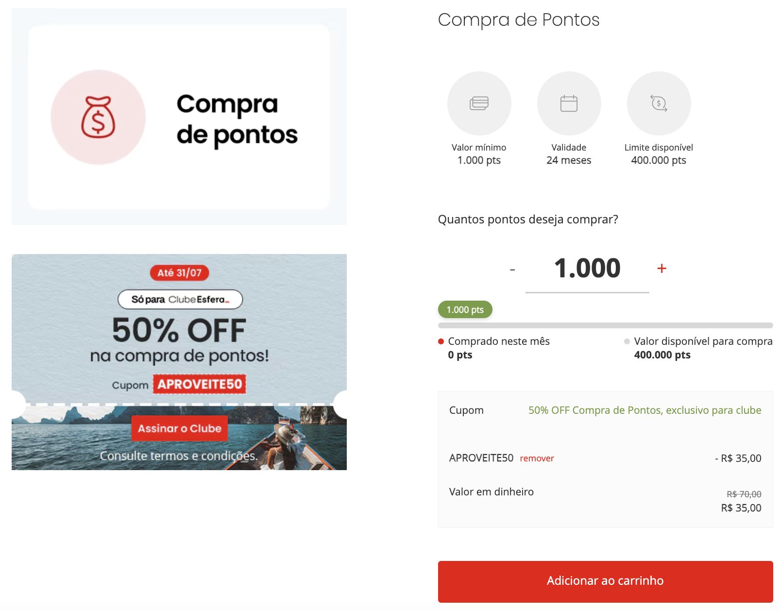 compra pontos Esfera oferece até 50%