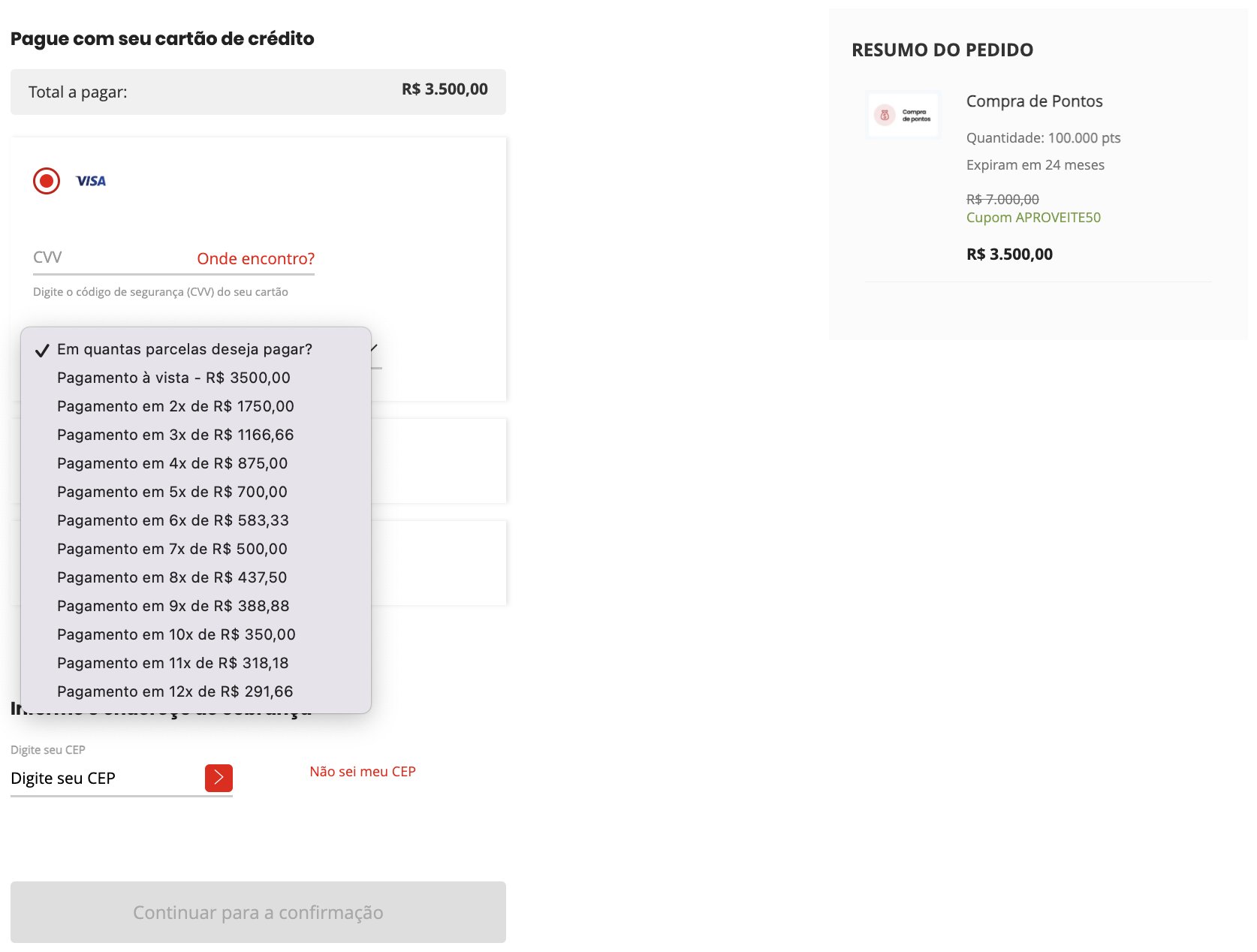compra pontos Esfera 50%
