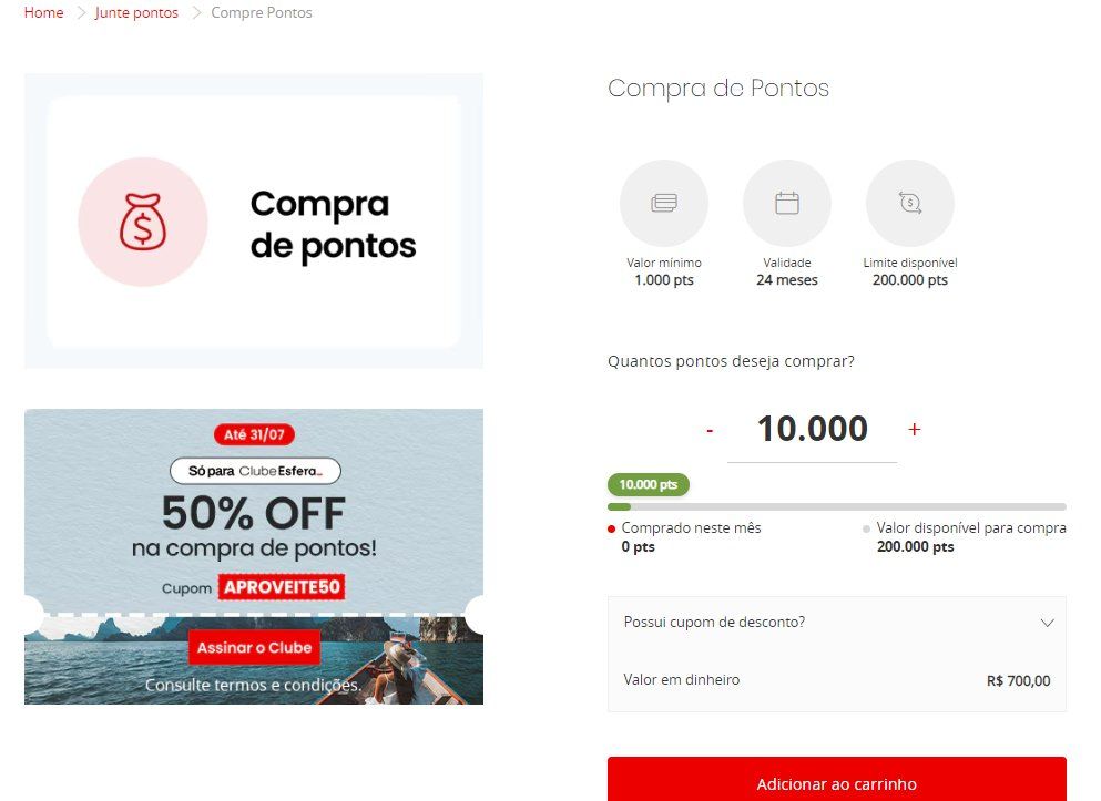 Esfera compra de pontos