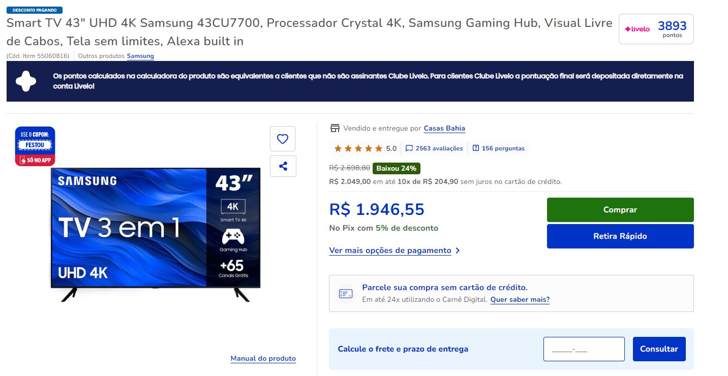 Exemplo de Compra Livelo Casas Bahia