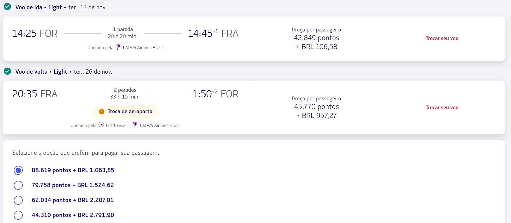 Emissão LATAM Pass - Fortaleza para Frankfurt