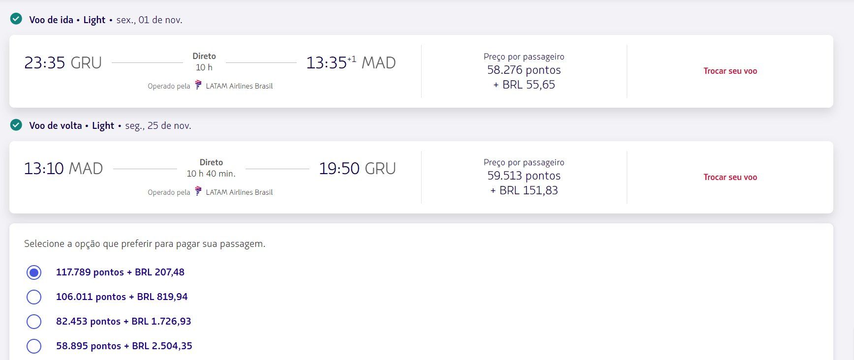 Emissão LATAM Pass -São Paulo para Madri