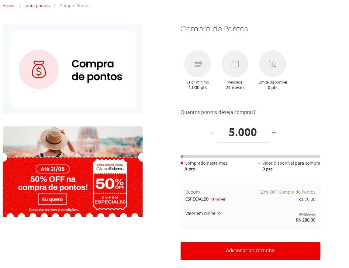 pontos Esfera desconto
