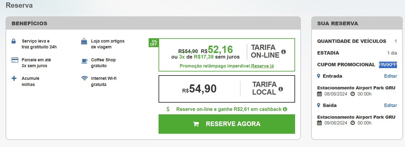cupom diária grátis aeroporto Guarulhos