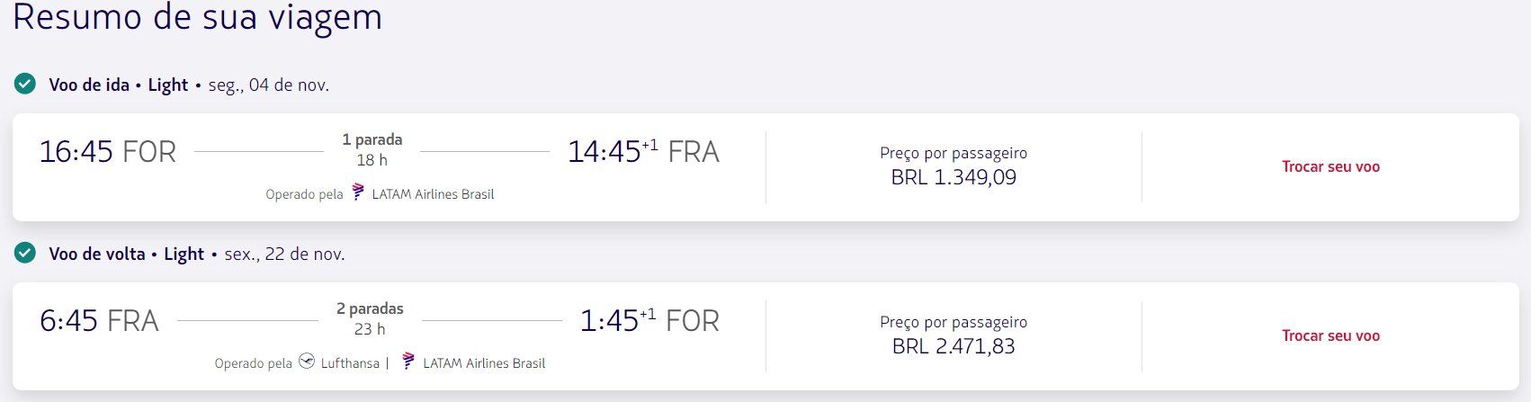 LATAM: Fortaleza (FOR) x Frankfurt (FRA) 