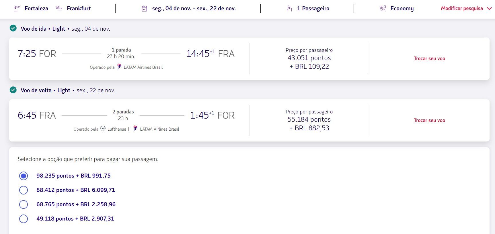 LATAM: Fortaleza (FOR) x Frankfurt (FRA)
