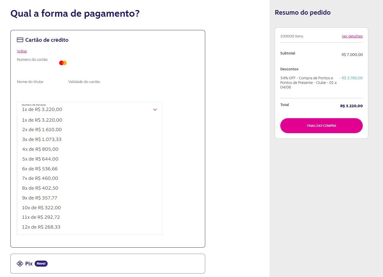 compra de pontos