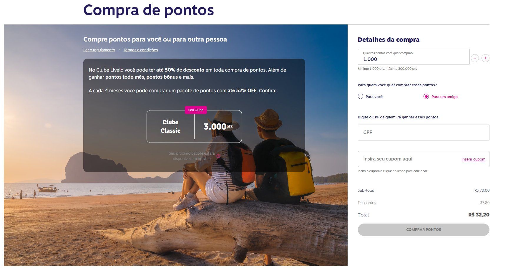 Compre pontos para um amigo