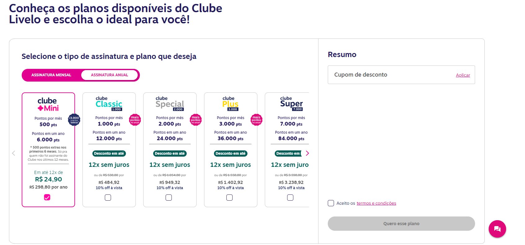 clube mini Livelo
