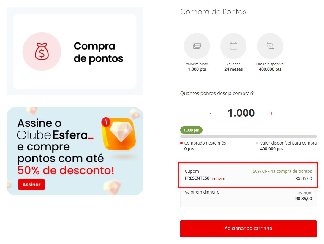 Esfera desconto compra pontos