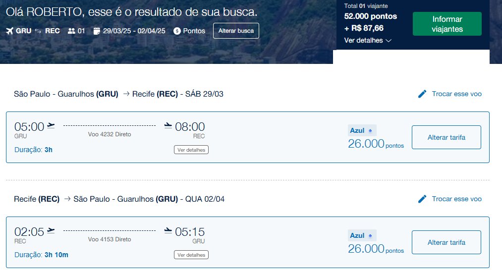 Azul Nordeste Ida Volta
