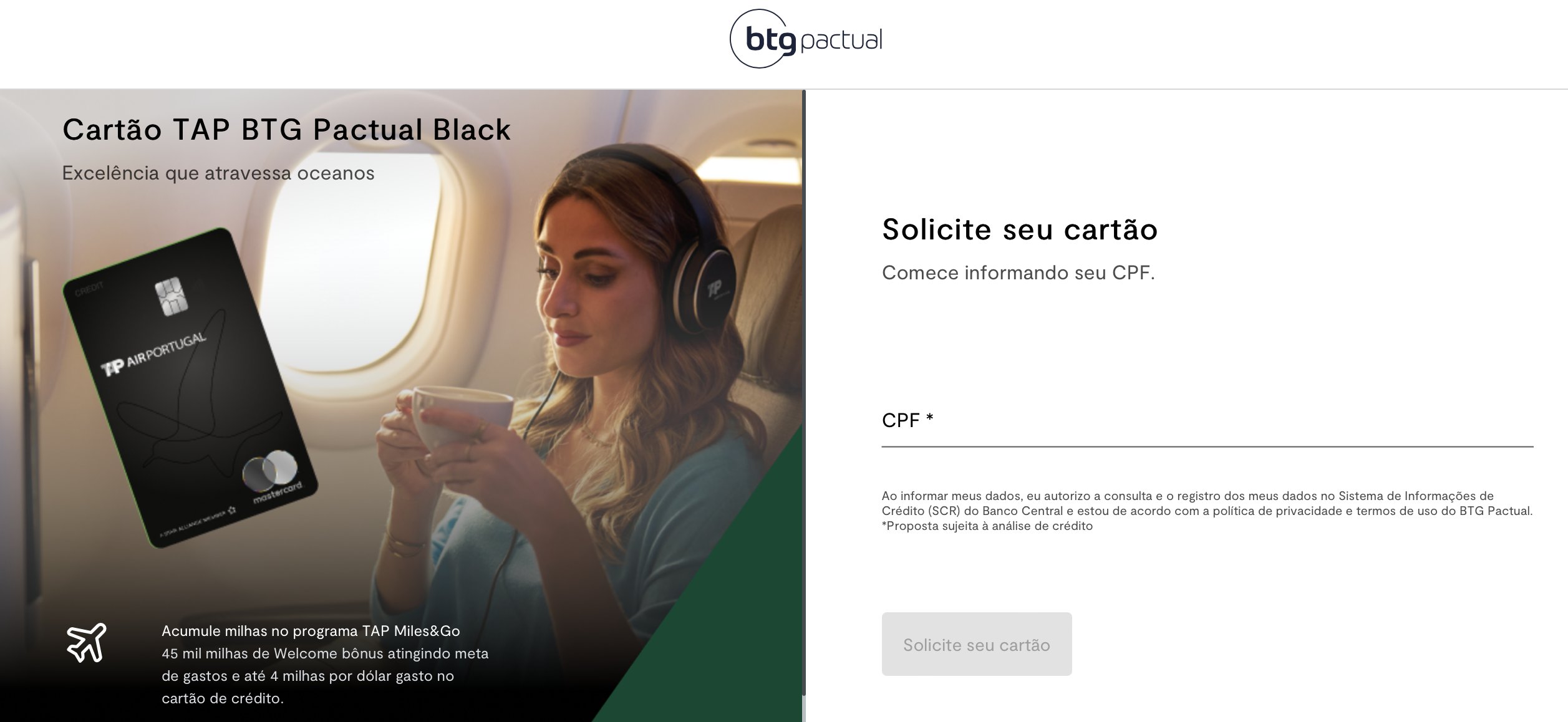 cartão TAP BTG