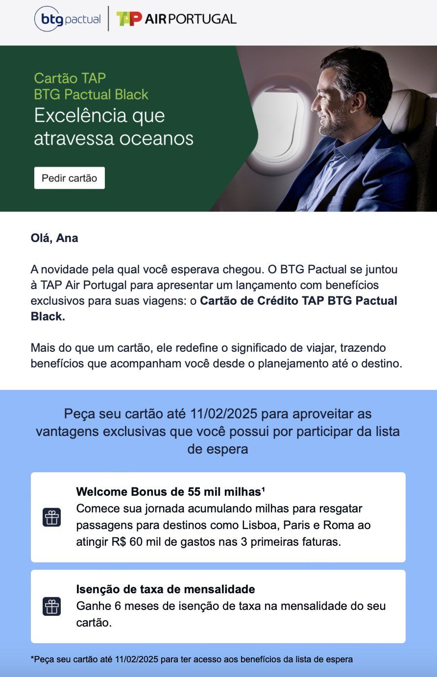 cartão tap btg isenção